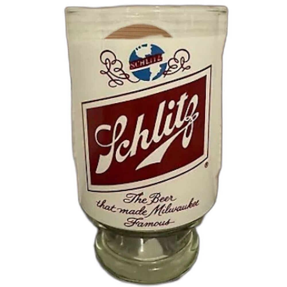 Vintage Schlitz Beer Glass Pedestal Footed 32oz Milwaukee Famous Barware Goblet